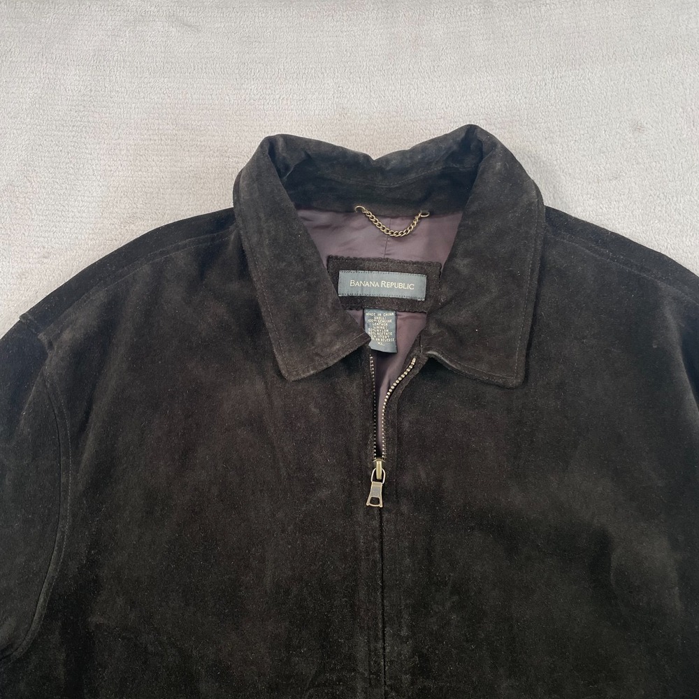Vintage Banana Republic Bomber Jacket Men XL Chocolate Brown Suede Leather Lined - Picture 3 of 13
